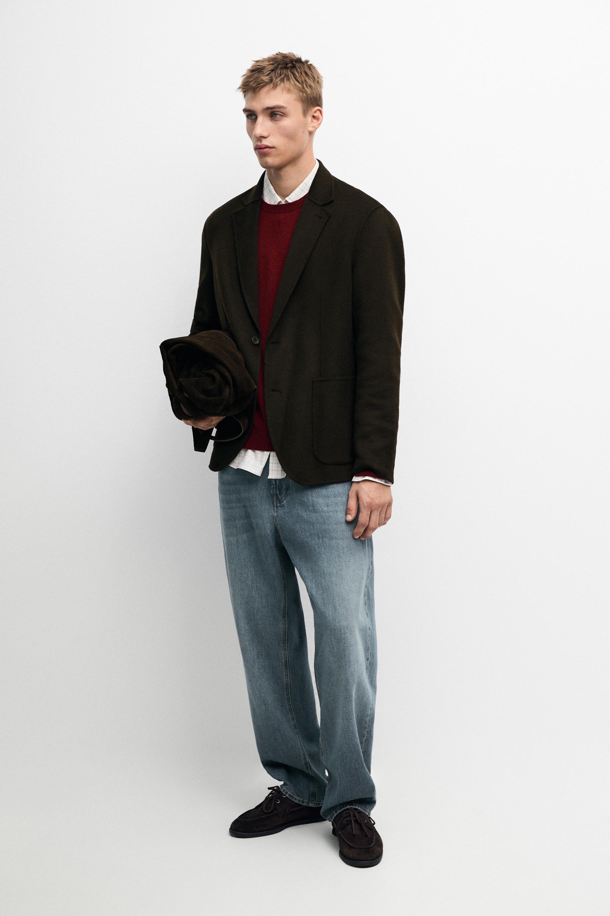 Double-layer wool blend blazer